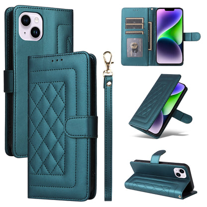 iPhone 14 Plus Diamond Lattice Leather Flip Phone Case - Durable and Convenient Holder with Precision Cutouts