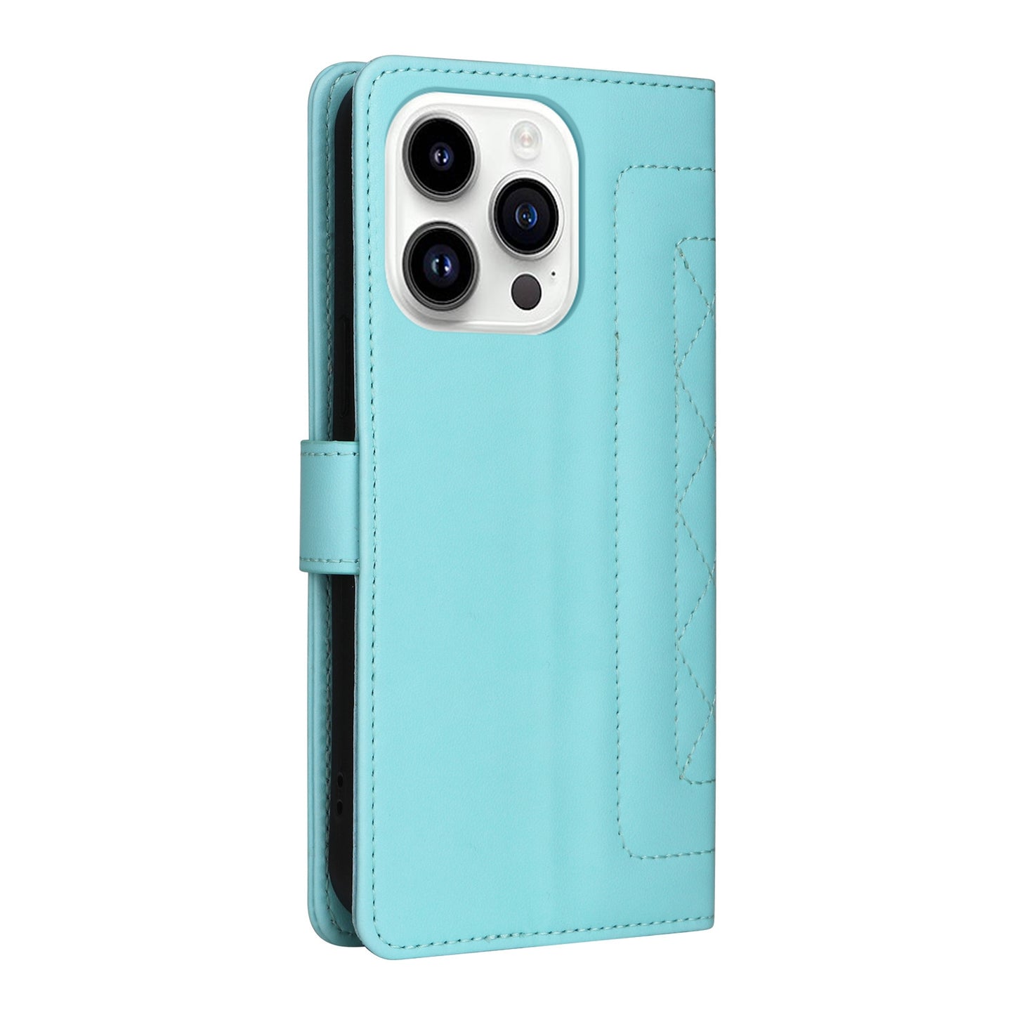iPhone 14 Pro Diamond Lattice Leather Flip Phone Case - Durable and Convenient Holder with Precision Cutouts