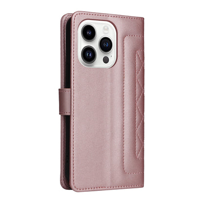 iPhone 14 Pro Diamond Lattice Leather Flip Phone Case - Durable and Convenient Holder with Precision Cutouts