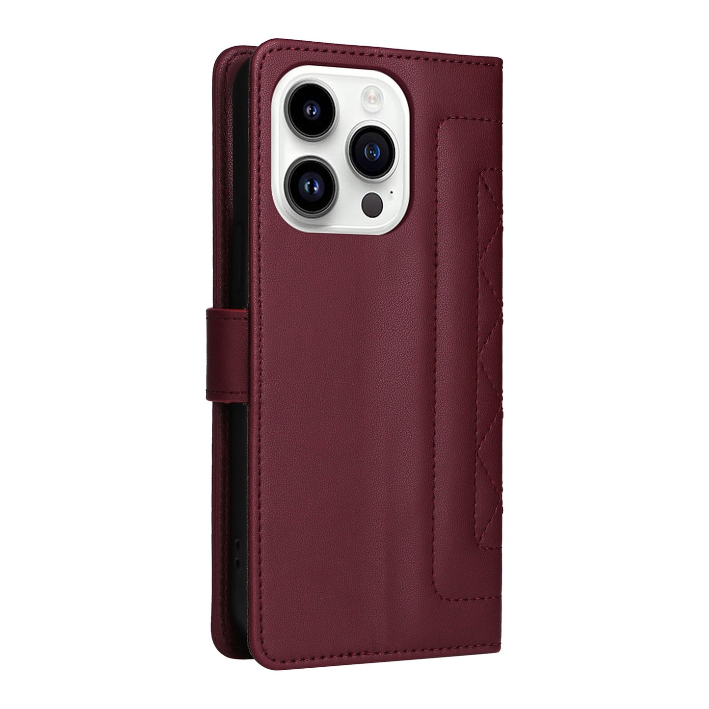 iPhone 14 Pro Diamond Lattice Leather Flip Phone Case - Durable and Convenient Holder with Precision Cutouts