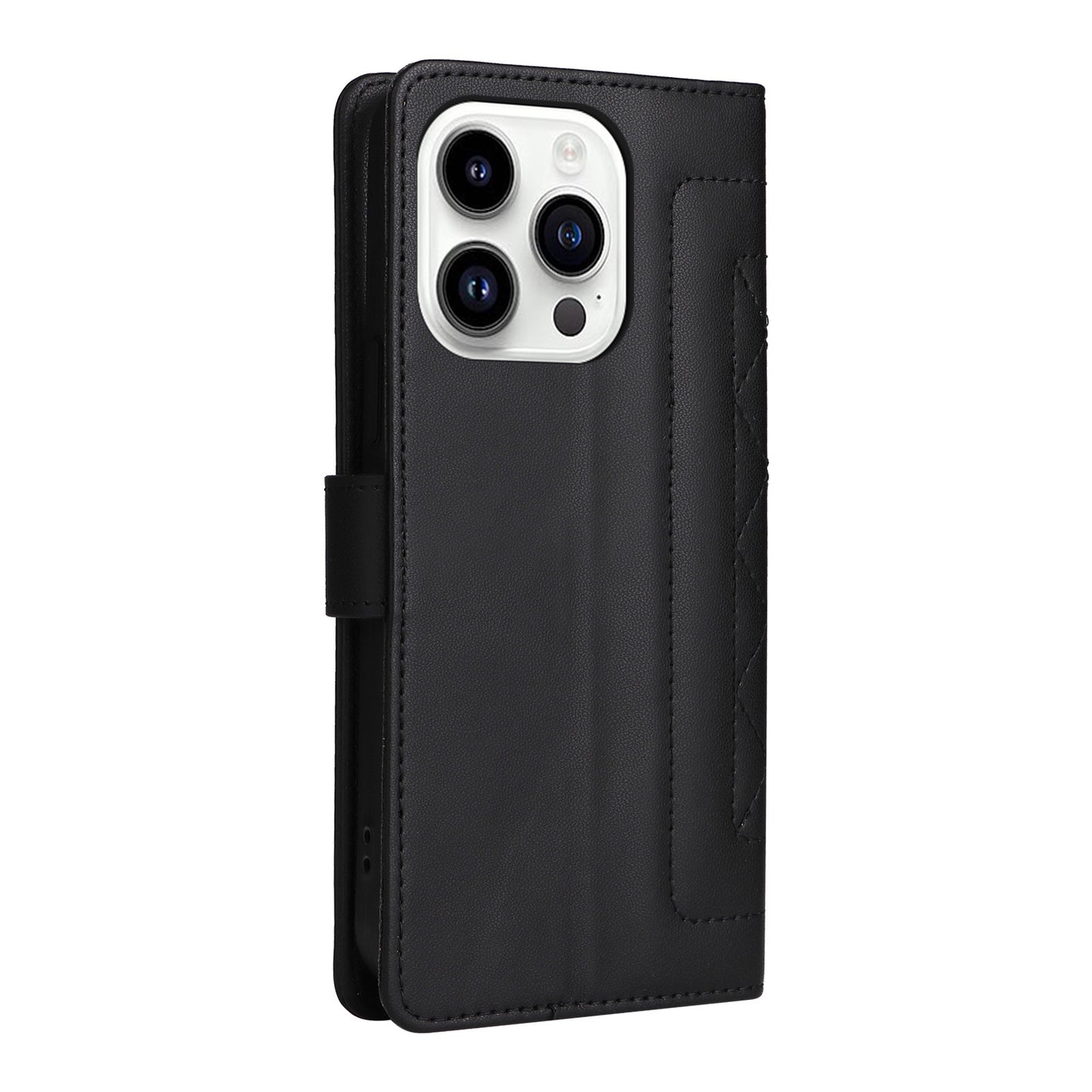 iPhone 14 Pro Diamond Lattice Leather Flip Phone Case - Durable and Convenient Holder with Precision Cutouts