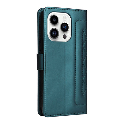 iPhone 14 Pro Diamond Lattice Leather Flip Phone Case - Durable and Convenient Holder with Precision Cutouts