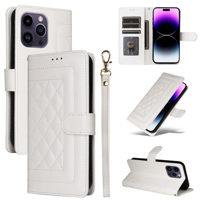 iPhone 14 Pro Max Diamond Lattice Leather Flip Phone Case - Durable and Convenient Holder with Precision Cutouts