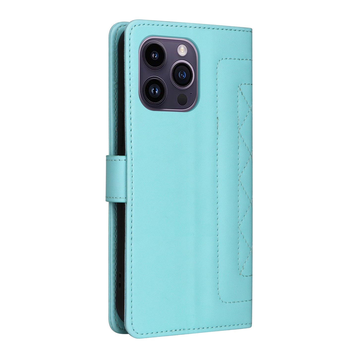 iPhone 14 Pro Max Diamond Lattice Leather Flip Phone Case - Durable and Convenient Holder with Precision Cutouts