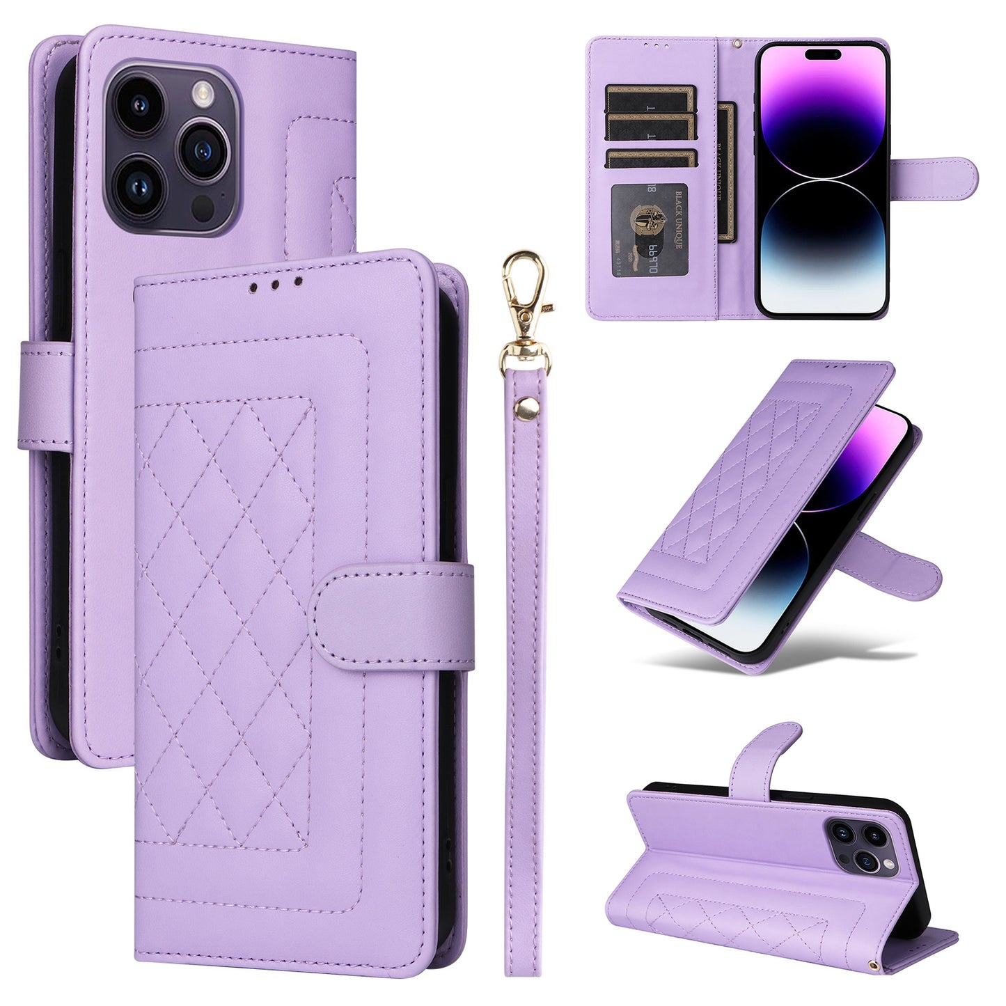 iPhone 14 Pro Max Diamond Lattice Leather Flip Phone Case - Durable and Convenient Holder with Precision Cutouts