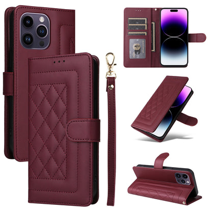 iPhone 14 Pro Max Diamond Lattice Leather Flip Phone Case - Durable and Convenient Holder with Precision Cutouts
