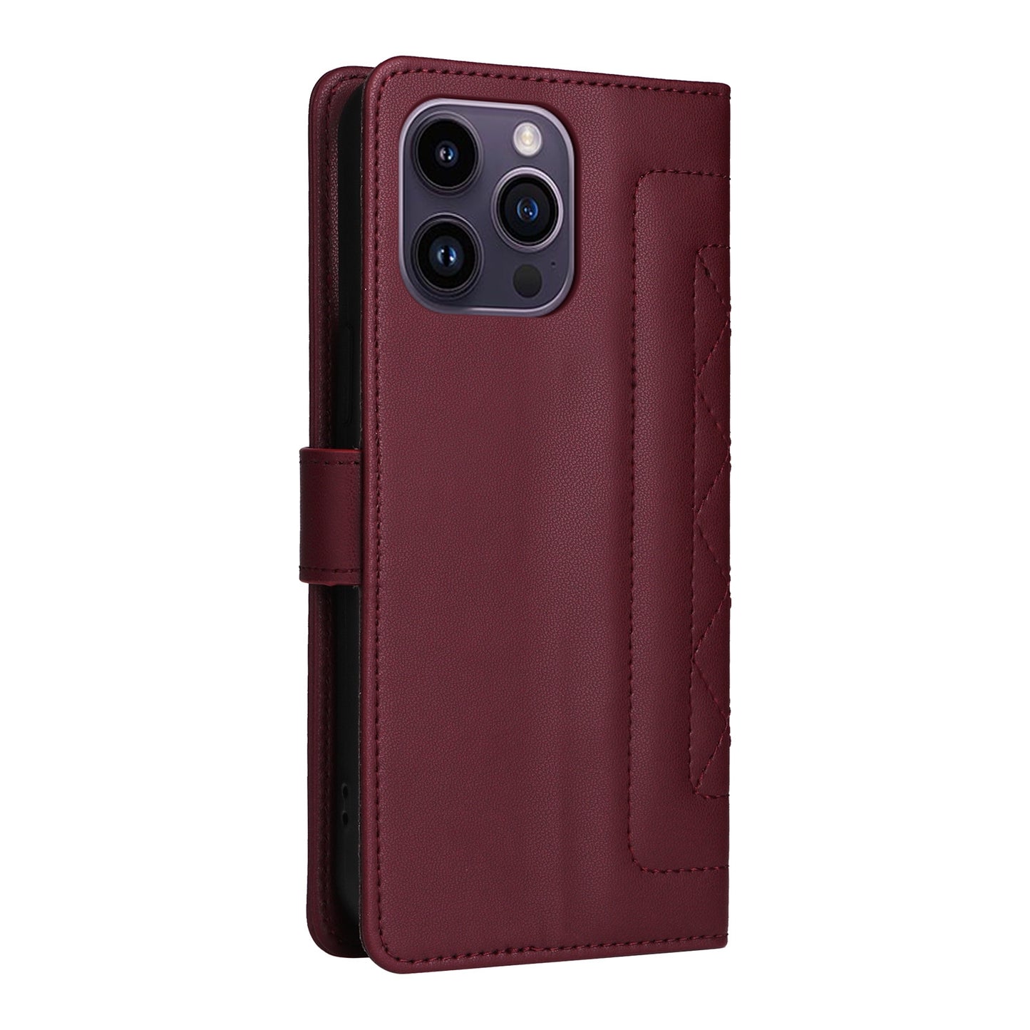 iPhone 14 Pro Max Diamond Lattice Leather Flip Phone Case - Durable and Convenient Holder with Precision Cutouts