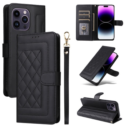 iPhone 14 Pro Max Diamond Lattice Leather Flip Phone Case - Durable and Convenient Holder with Precision Cutouts