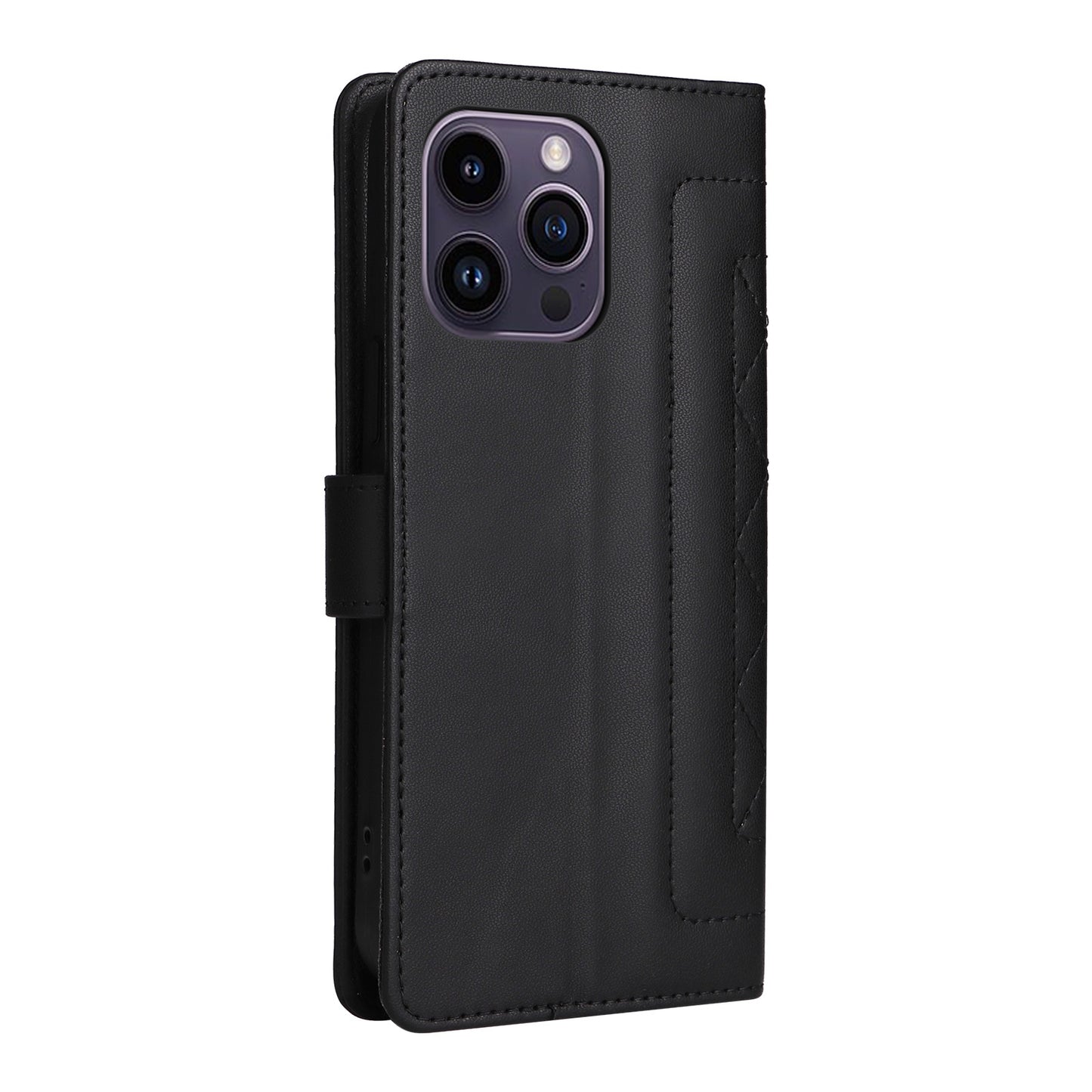 iPhone 14 Pro Max Diamond Lattice Leather Flip Phone Case - Durable and Convenient Holder with Precision Cutouts