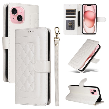 iPhone 15 Diamond Lattice Leather Flip Phone Case - Durable and Convenient Holder with Precision Cutouts