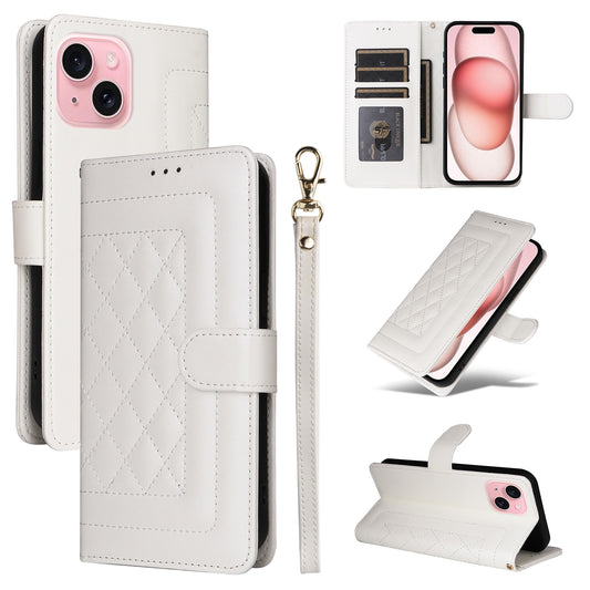 iPhone 15 Diamond Lattice Leather Flip Phone Case - Durable and Convenient Holder with Precision Cutouts