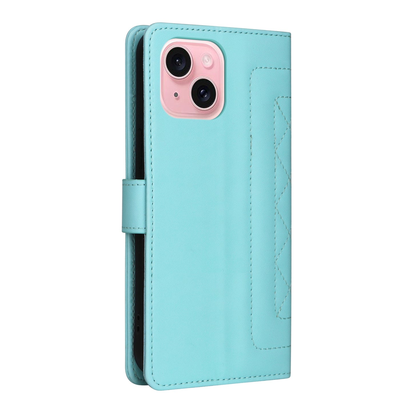iPhone 15 Diamond Lattice Leather Flip Phone Case - Durable and Convenient Holder with Precision Cutouts