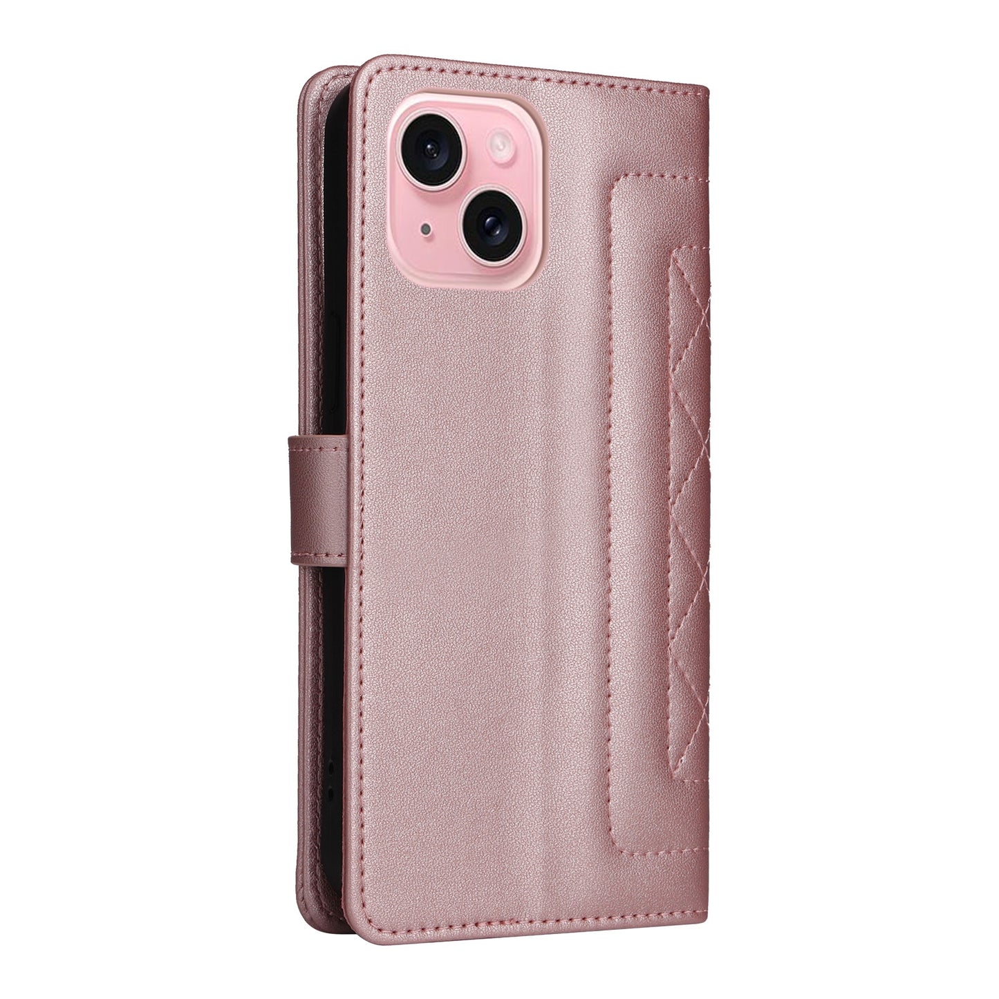 iPhone 15 Diamond Lattice Leather Flip Phone Case - Durable and Convenient Holder with Precision Cutouts