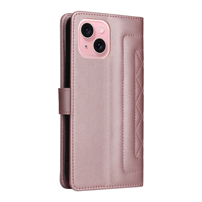 iPhone 15 Diamond Lattice Leather Flip Phone Case - Durable and Convenient Holder with Precision Cutouts