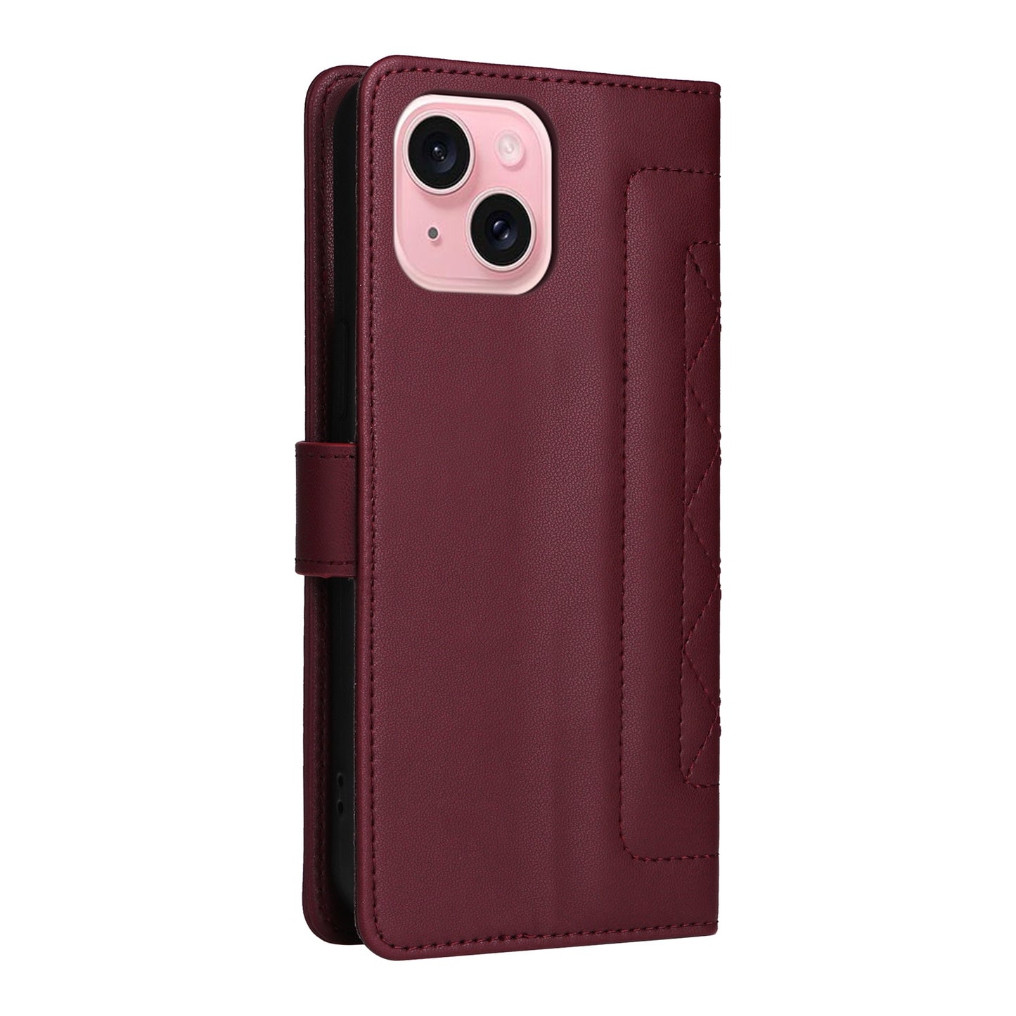 iPhone 15 Diamond Lattice Leather Flip Phone Case - Durable and Convenient Holder with Precision Cutouts