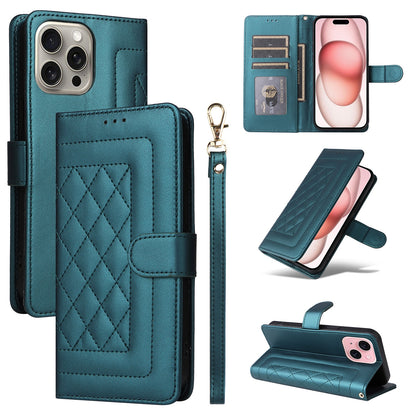 iPhone 15 Diamond Lattice Leather Flip Phone Case - Durable and Convenient Holder with Precision Cutouts
