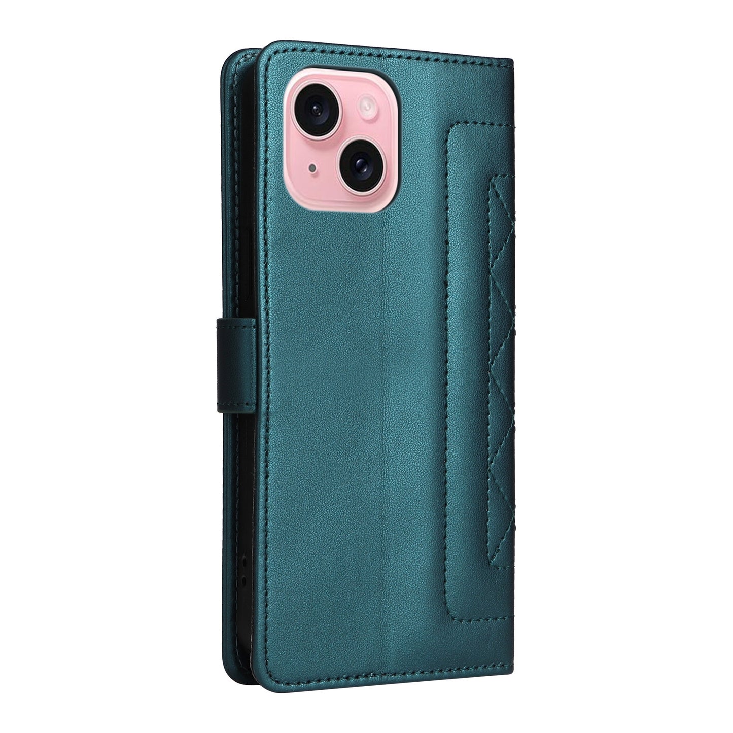 iPhone 15 Diamond Lattice Leather Flip Phone Case - Durable and Convenient Holder with Precision Cutouts