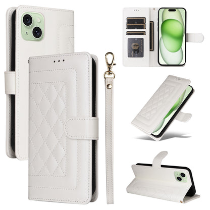 iPhone 15 Plus Diamond Lattice Leather Flip Phone Case - Durable and Convenient Holder with Precision Cutouts