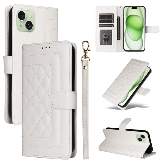 iPhone 15 Plus Diamond Lattice Leather Flip Phone Case - Durable and Convenient Holder with Precision Cutouts