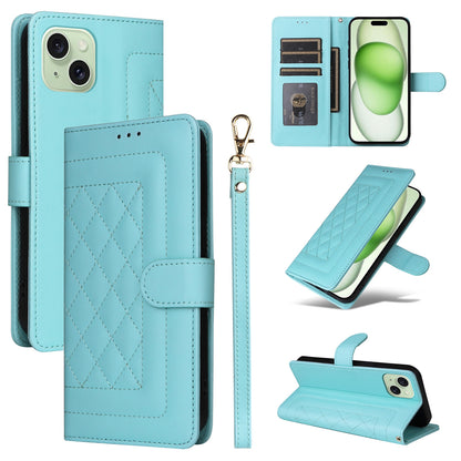 iPhone 15 Plus Diamond Lattice Leather Flip Phone Case - Durable and Convenient Holder with Precision Cutouts