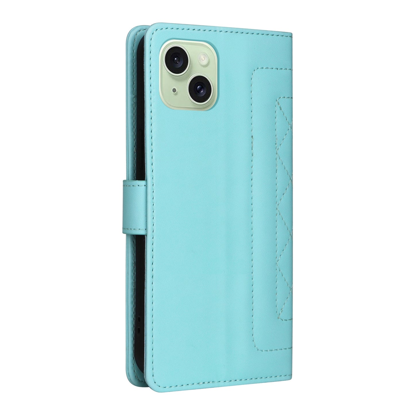 iPhone 15 Plus Diamond Lattice Leather Flip Phone Case - Durable and Convenient Holder with Precision Cutouts