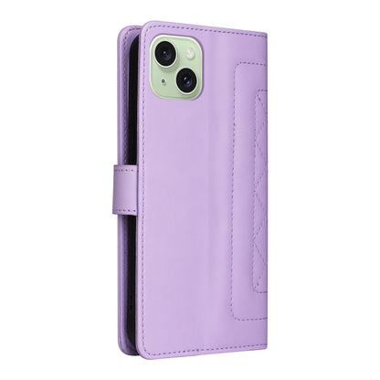 iPhone 15 Plus Diamond Lattice Leather Flip Phone Case - Durable and Convenient Holder with Precision Cutouts