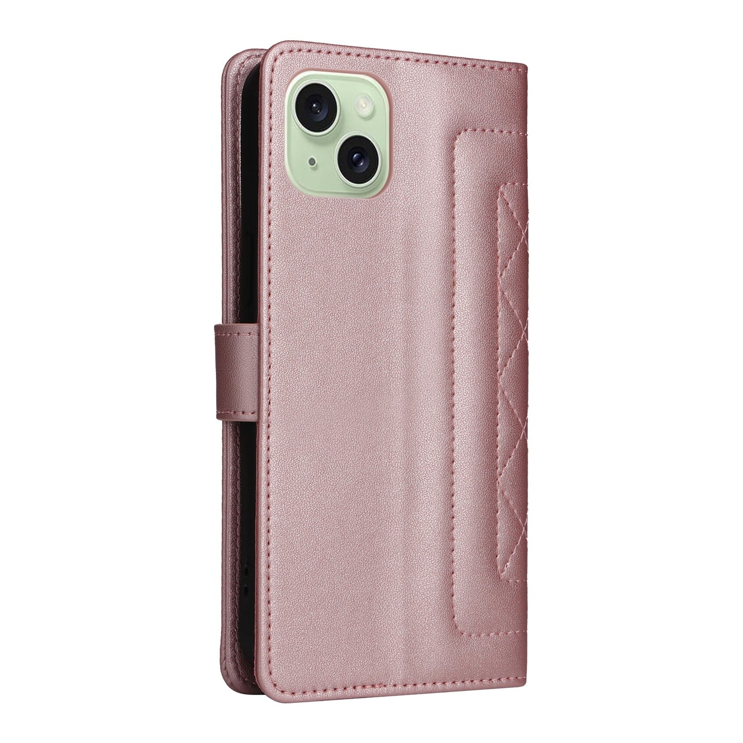 iPhone 15 Plus Diamond Lattice Leather Flip Phone Case - Durable and Convenient Holder with Precision Cutouts