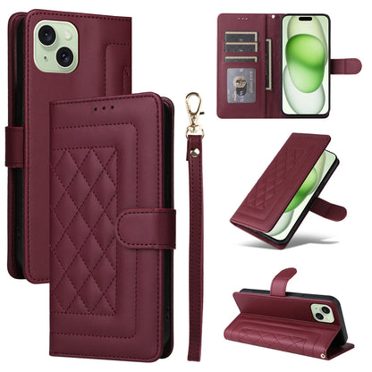 iPhone 15 Plus Diamond Lattice Leather Flip Phone Case - Durable and Convenient Holder with Precision Cutouts