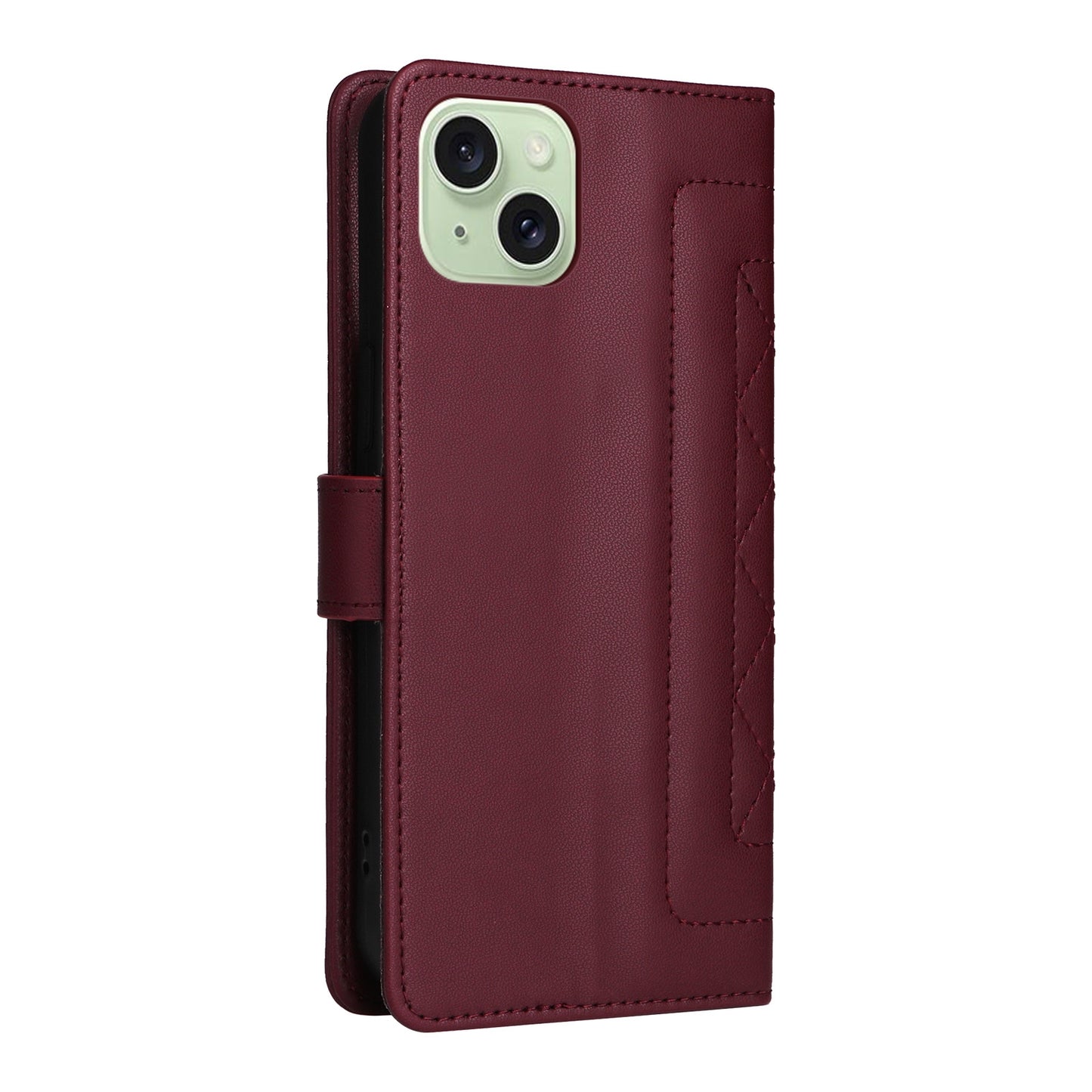 iPhone 15 Plus Diamond Lattice Leather Flip Phone Case - Durable and Convenient Holder with Precision Cutouts