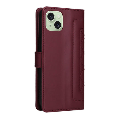 iPhone 15 Plus Diamond Lattice Leather Flip Phone Case - Durable and Convenient Holder with Precision Cutouts