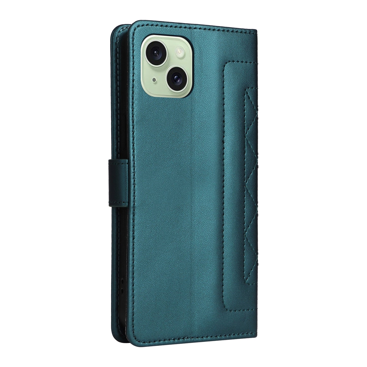 iPhone 15 Plus Diamond Lattice Leather Flip Phone Case - Durable and Convenient Holder with Precision Cutouts