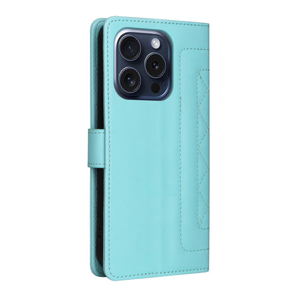 iPhone 15 Pro Diamond Lattice Leather Flip Phone Case - Durable and Convenient Holder with Precision Cutouts