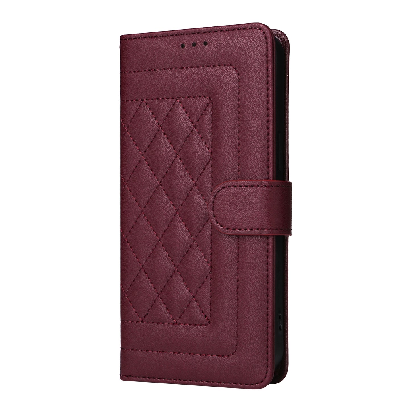 iPhone 15 Pro Diamond Lattice Leather Flip Phone Case - Durable and Convenient Holder with Precision Cutouts