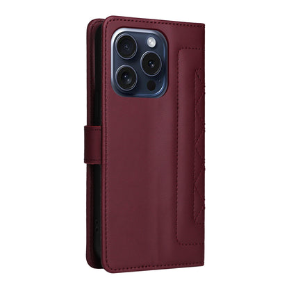 iPhone 15 Pro Diamond Lattice Leather Flip Phone Case - Durable and Convenient Holder with Precision Cutouts