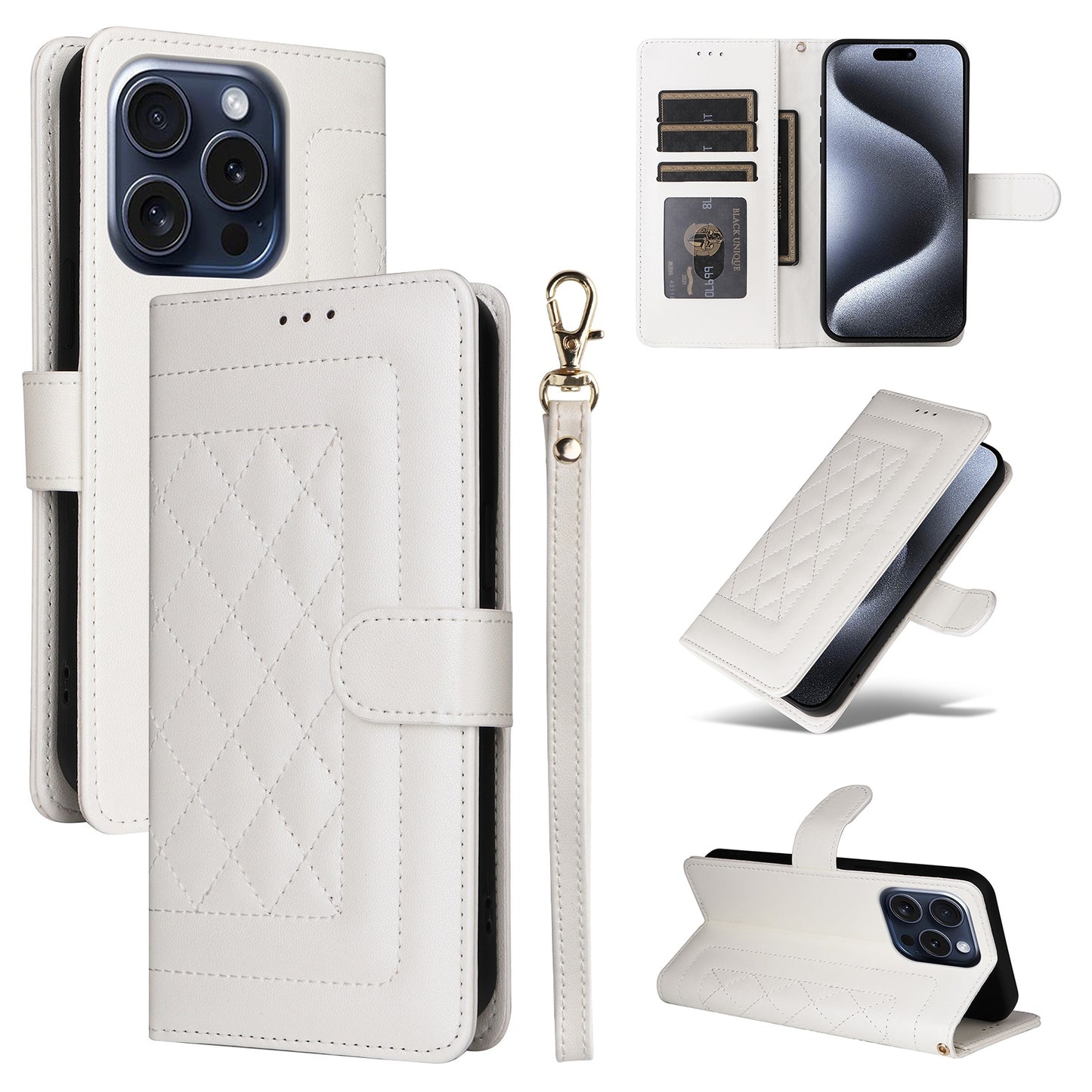 iPhone 15 Pro Max Diamond Lattice Leather Flip Phone Case - Durable and Convenient Holder with Precision Cutouts
