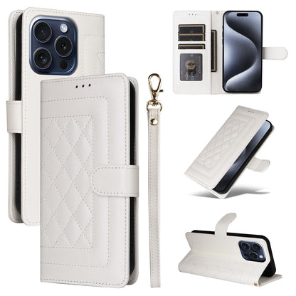 iPhone 15 Pro Max Diamond Lattice Leather Flip Phone Case - Durable and Convenient Holder with Precision Cutouts