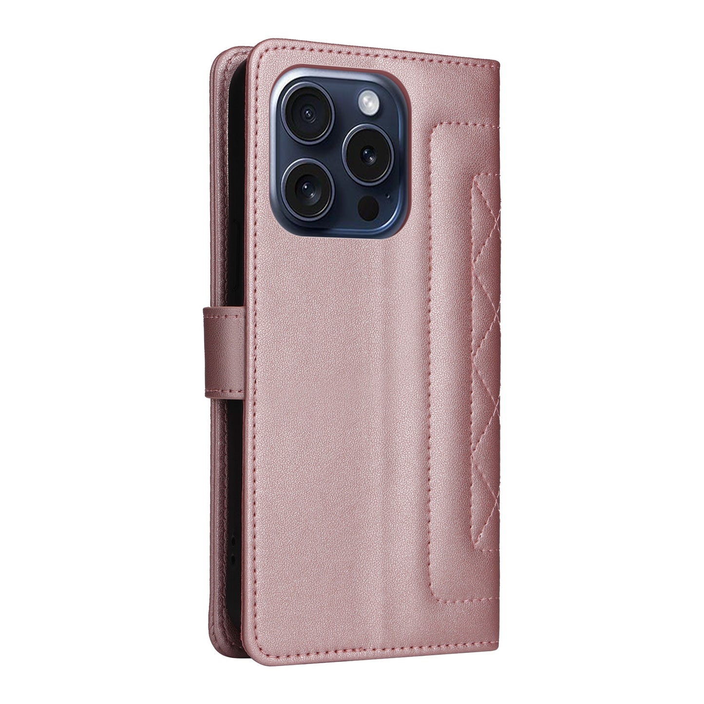 iPhone 15 Pro Max Diamond Lattice Leather Flip Phone Case - Durable and Convenient Holder with Precision Cutouts