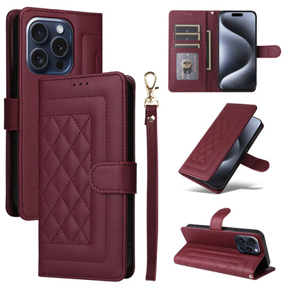 iPhone 15 Pro Max Diamond Lattice Leather Flip Phone Case - Durable and Convenient Holder with Precision Cutouts