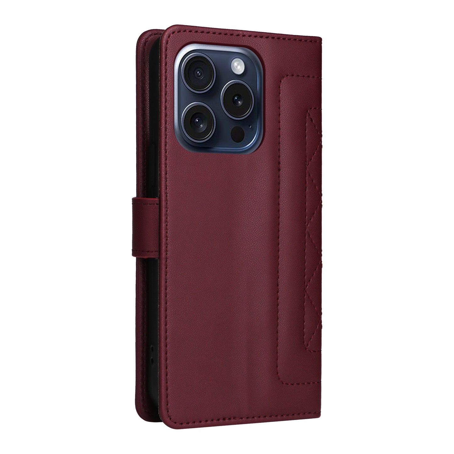 iPhone 15 Pro Max Diamond Lattice Leather Flip Phone Case - Durable and Convenient Holder with Precision Cutouts