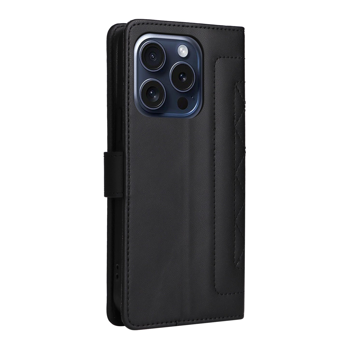 iPhone 15 Pro Max Diamond Lattice Leather Flip Phone Case - Durable and Convenient Holder with Precision Cutouts