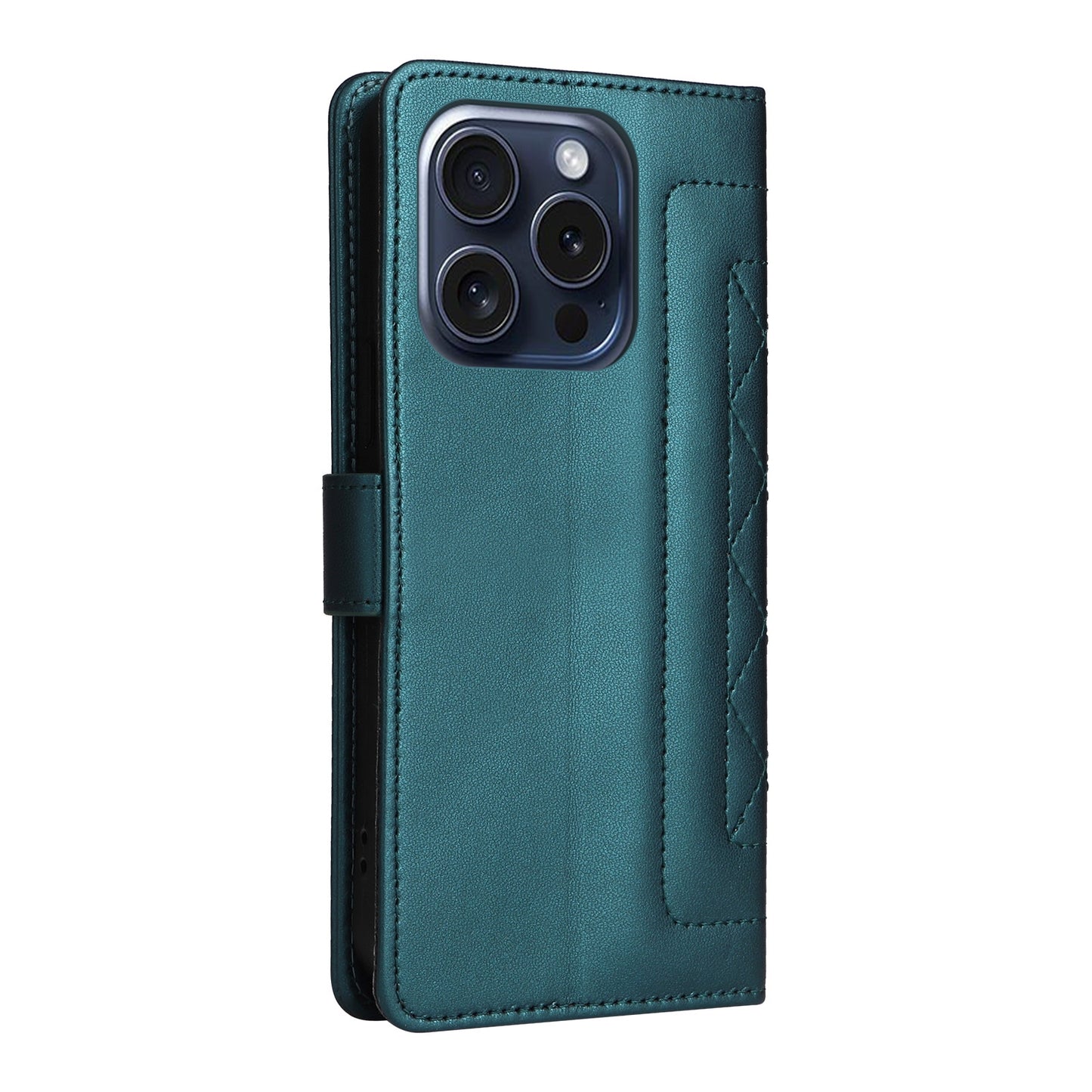 iPhone 15 Pro Max Diamond Lattice Leather Flip Phone Case - Durable and Convenient Holder with Precision Cutouts