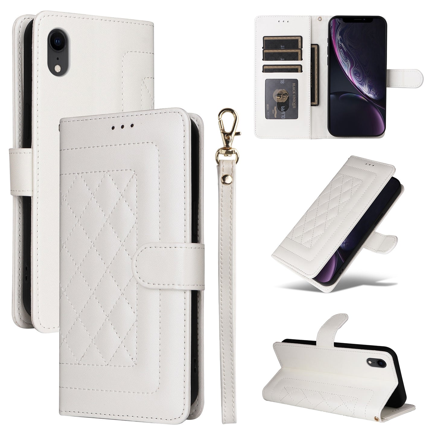 iPhone XR Diamond Lattice Leather Flip Phone Case - Durable and Convenient Holder with Precision Cutouts