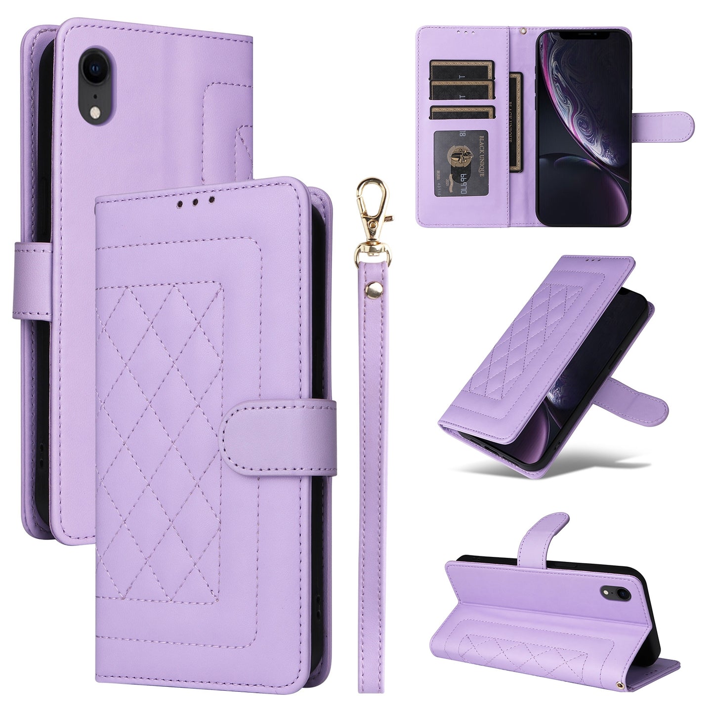 iPhone XR Diamond Lattice Leather Flip Phone Case - Durable and Convenient Holder with Precision Cutouts