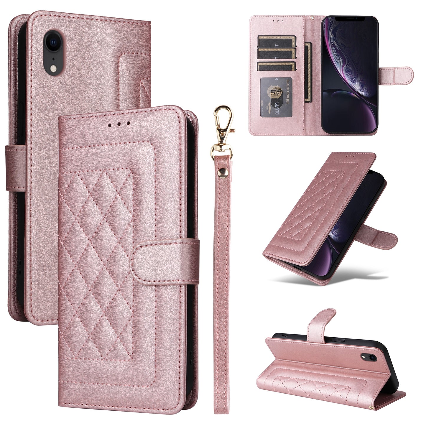 iPhone XR Diamond Lattice Leather Flip Phone Case - Durable and Convenient Holder with Precision Cutouts