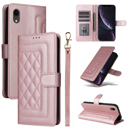 iPhone XR Diamond Lattice Leather Flip Phone Case - Durable and Convenient Holder with Precision Cutouts