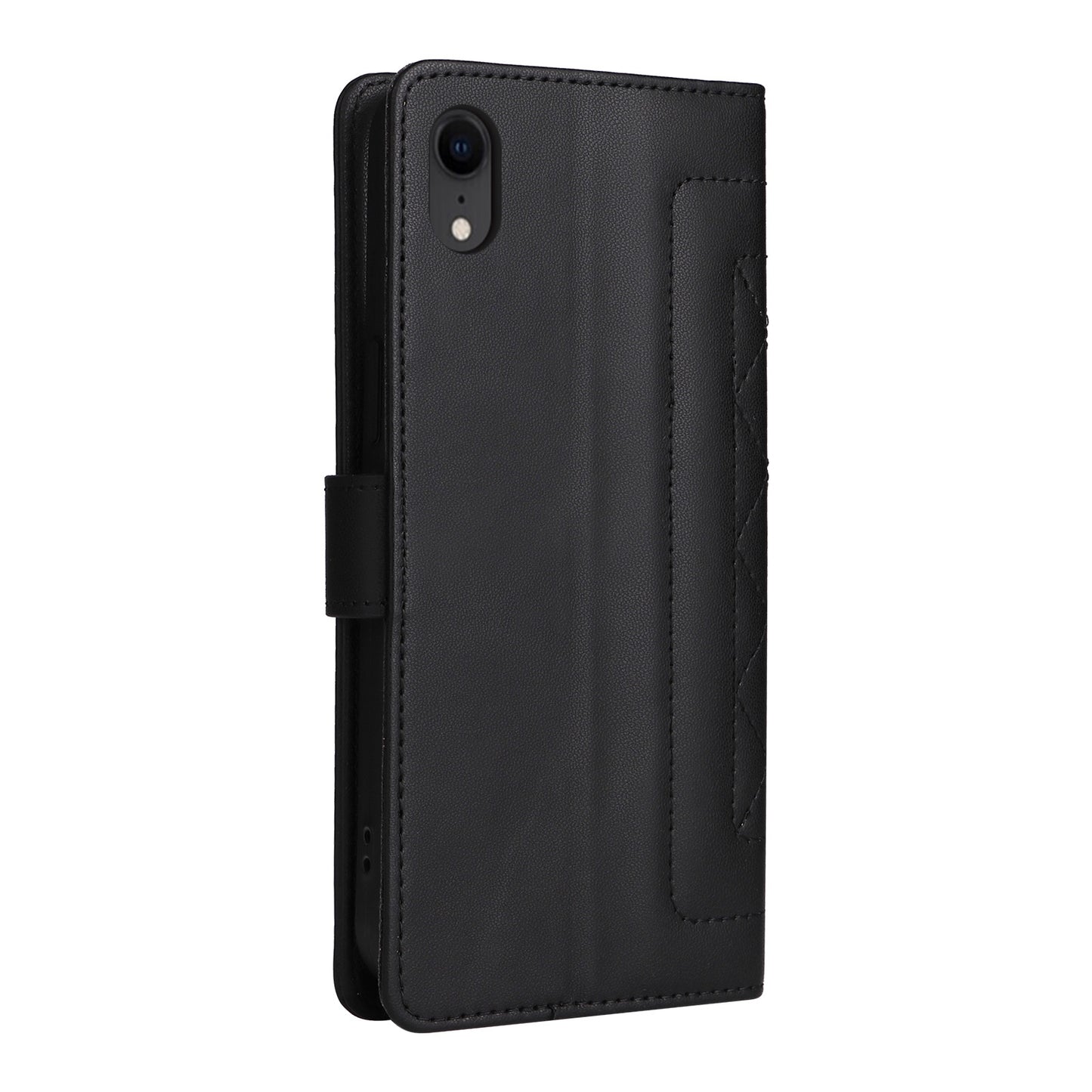 iPhone XR Diamond Lattice Leather Flip Phone Case - Durable and Convenient Holder with Precision Cutouts