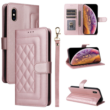 iPhone XS / X Diamond Lattice Leather Flip Phone Case - Durable and Convenient Holder with Precision Cutouts