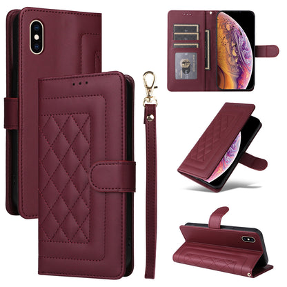 iPhone XS / X Diamond Lattice Leather Flip Phone Case - Durable and Convenient Holder with Precision Cutouts