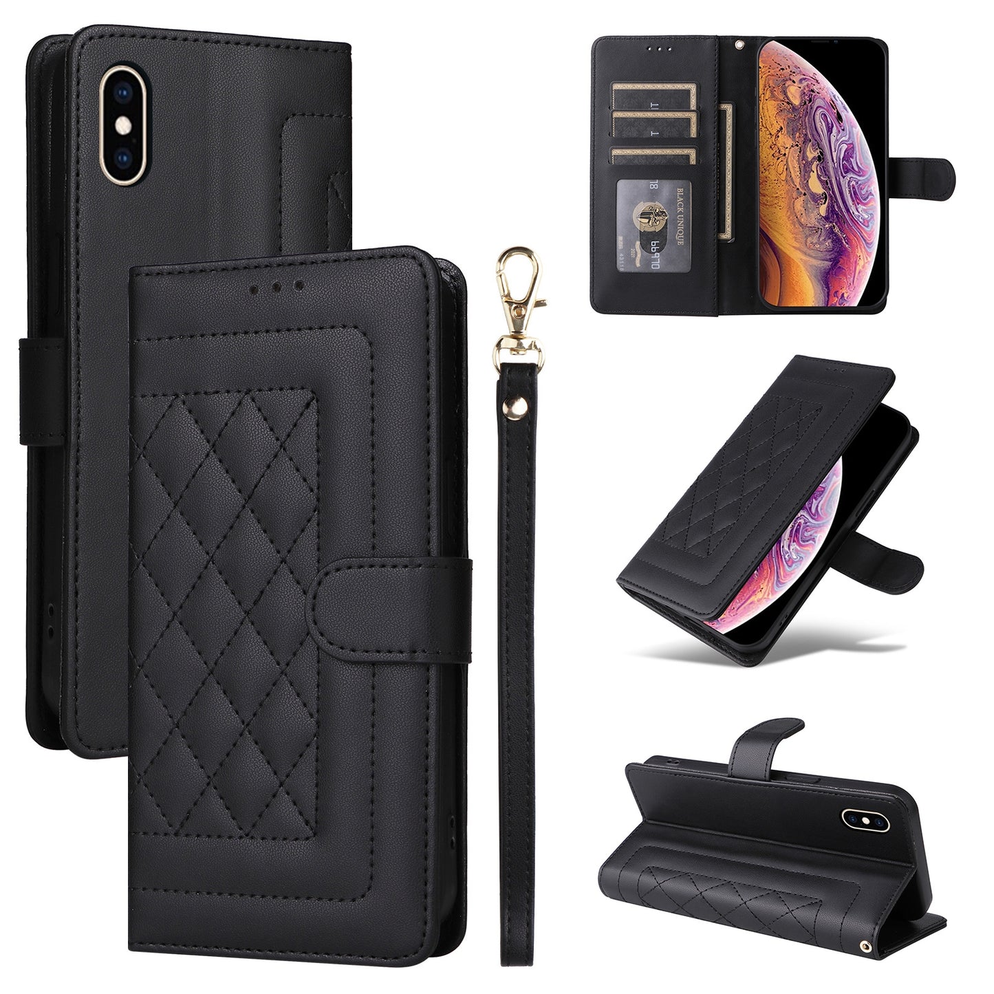 iPhone XS / X Diamond Lattice Leather Flip Phone Case - Durable and Convenient Holder with Precision Cutouts