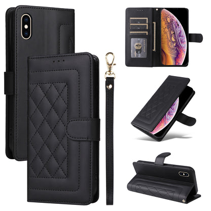 iPhone XS / X Diamond Lattice Leather Flip Phone Case - Durable and Convenient Holder with Precision Cutouts
